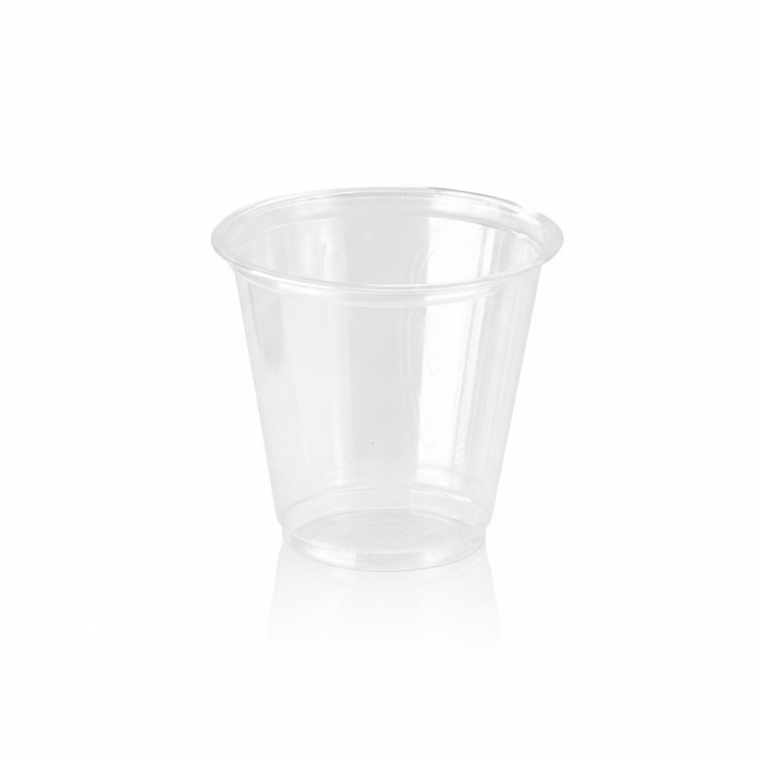 Contenitore per salse rotondo in plastica PET trasparente - 150 ml - Ø 7,4 cm - H 7 cm - 1000 unità