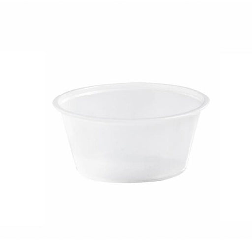 Contenitore per salse rotondo in plastica PS traslucida - 80 ml - Ø 7,4 cm - H 3,2 cm - 2500 unità