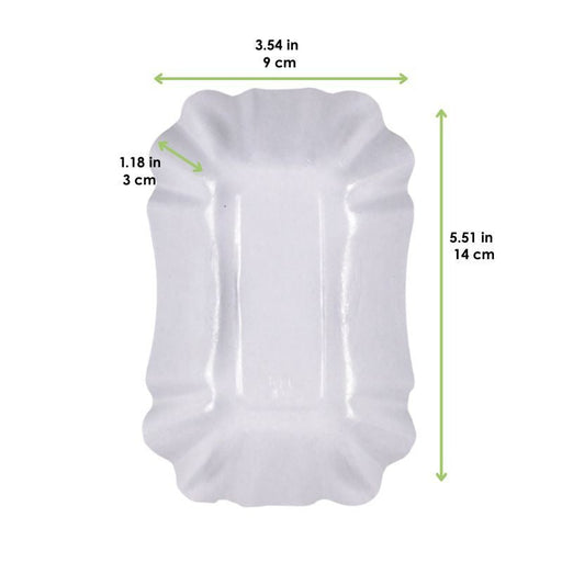 Piatto fondo rettangolare bianco in cartone laminato - 14 cm x 9 cm x 3 cm - 2000 unità - dimensions