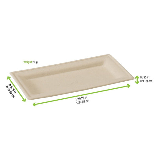 Piatto rettangolare marrone in polpa di cellulosa - 26 cm x 13 cm - 500 unità - dimensions