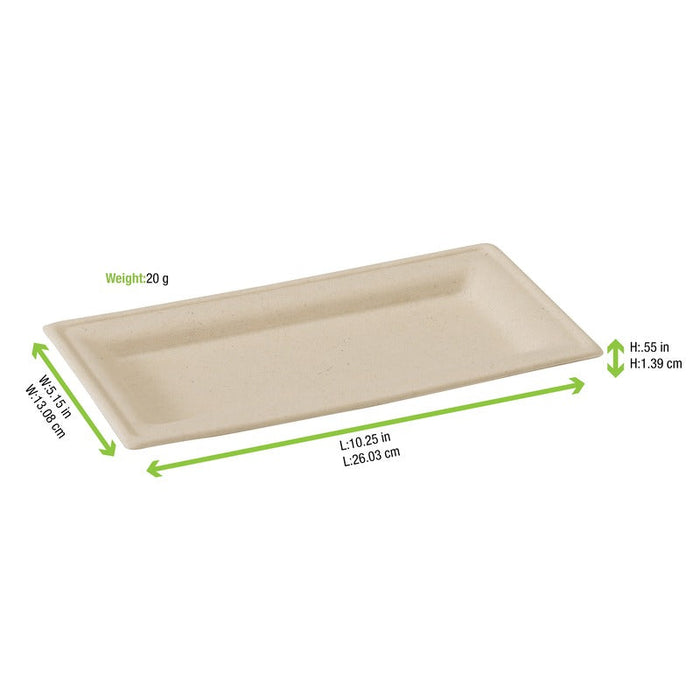 Piatto rettangolare marrone in polpa di cellulosa - 26 cm x 13 cm - 500 unità - dimensions