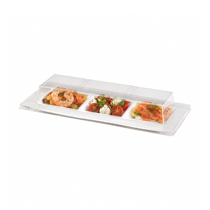 Coperchio in PET trasparente per piatto a 3 scomparti - 26 cm x 11 cm x 3,6 cm - Compatibile con 210APU3TAPA - 250 unità
