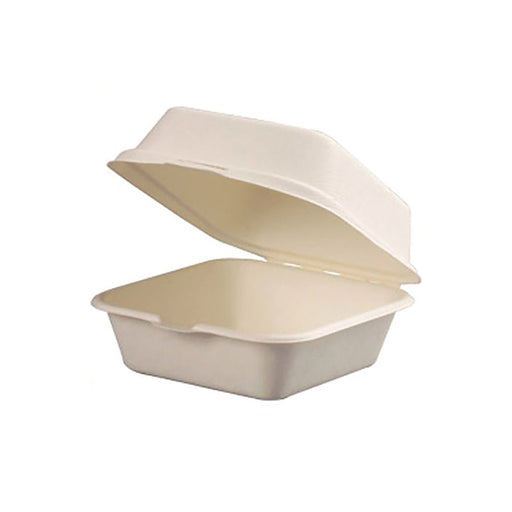 Contenitore a conchiglia bianco in polpa di cellulosa - 460 ml - 15 cm x 15 cm x 7,6 cm - 500 unità