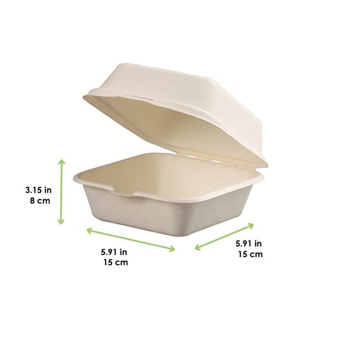 Contenitore a conchiglia bianco in polpa di cellulosa - 460 ml - 15 cm x 15 cm x 7,6 cm - 500 unità - dimensions