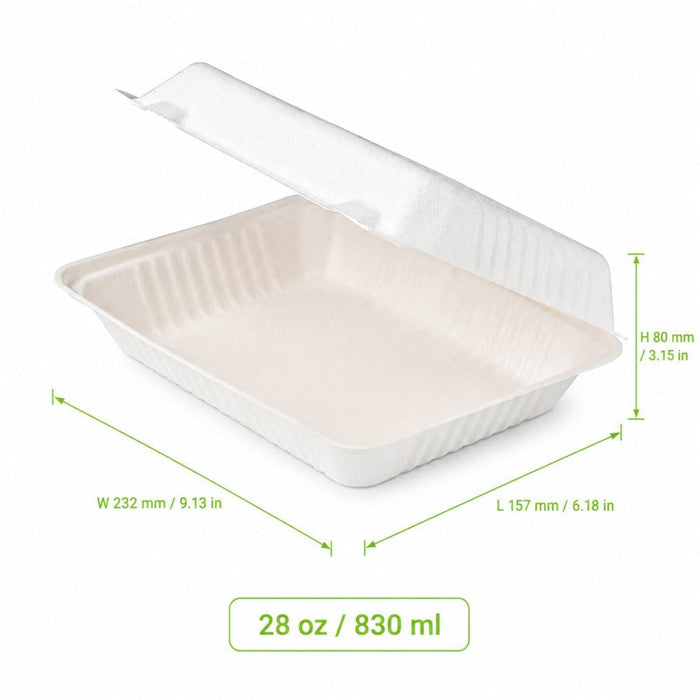 Contenitore a conchiglia bianco in polpa di cellulosa - 23 cm x 15,6 cm x 8 cm - 200 unità - dimensions