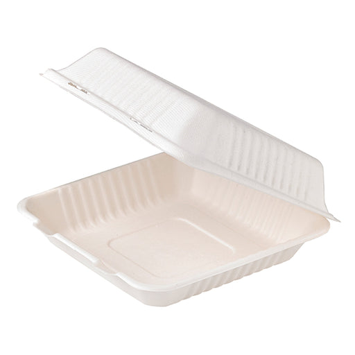 Contenitore a conchiglia bianco in polpa di cellulosa - 1400 ml - 23,4 cm x 23,1 cm x 8 cm - 200 unità