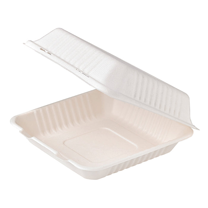 Contenitore a conchiglia bianco in polpa di cellulosa - 1400 ml - 23,4 cm x 23,1 cm x 8 cm - 200 unità