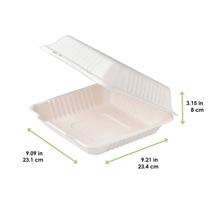 Contenitore a conchiglia bianco in polpa di cellulosa - 1400 ml - 23,4 cm x 23,1 cm x 8 cm - 200 unità