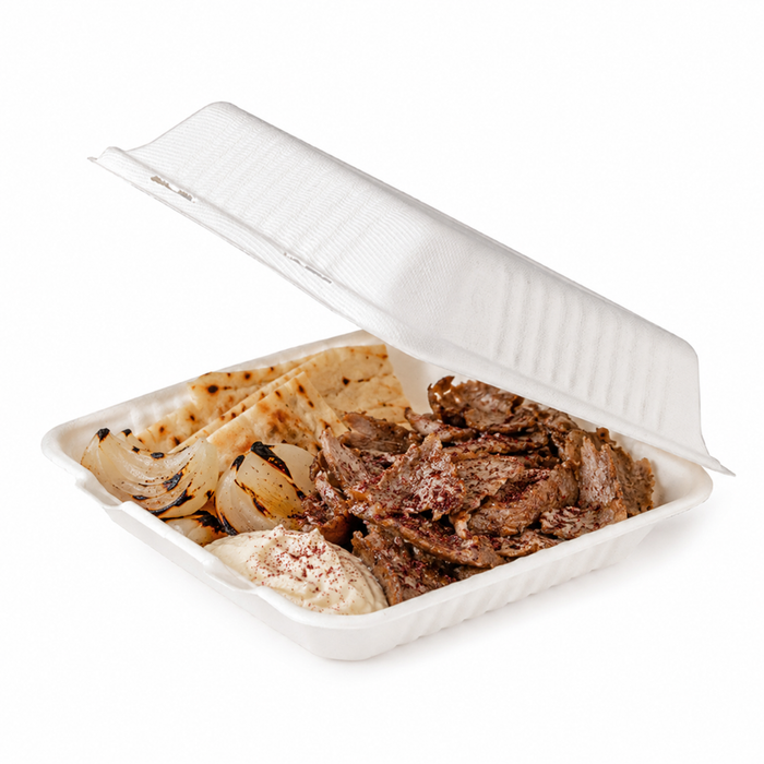 Contenitore a conchiglia bianco in polpa di cellulosa - 1400 ml - 23,4 cm x 23,1 cm x 8 cm - 200 unità