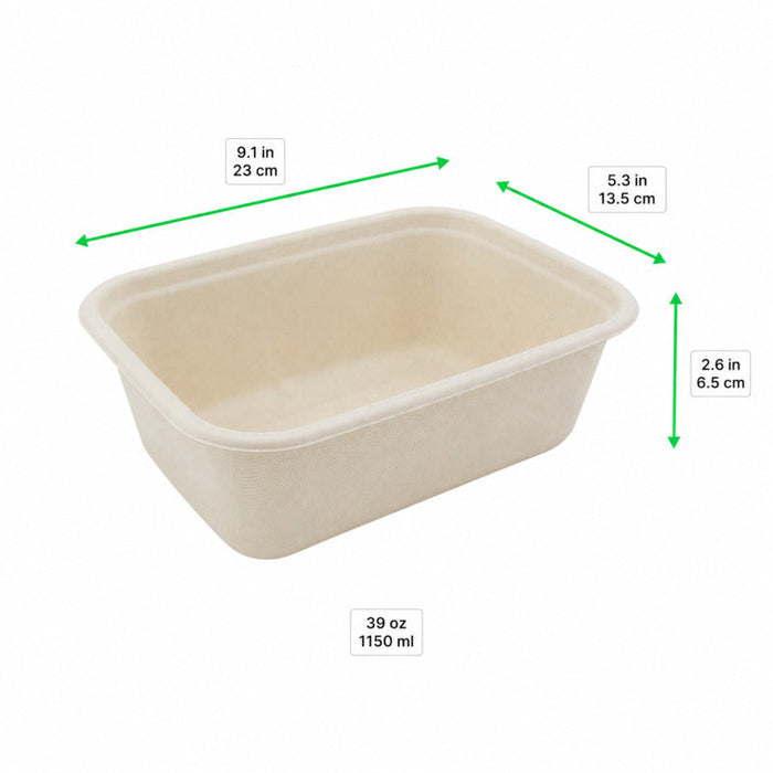 Contenitore rettangolare marrone in polpa di cellulosa - 1150 ml - 23 cm x 13,5 cm x 6,5 cm - 250 unità