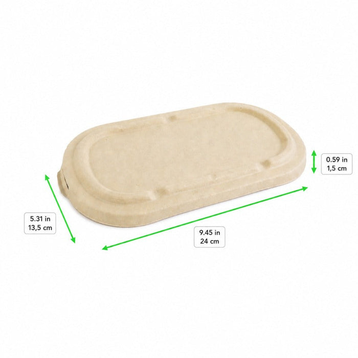 Coperchio rettangolare marrone in polpa di cellulosa - 24 cm x 13,5 cm x 1,5 cm - Compatibile con 210APURC28BR, 210APURC28BRF, 210APURC33BR, 210APURC33BRF - 300 unità - dimensions