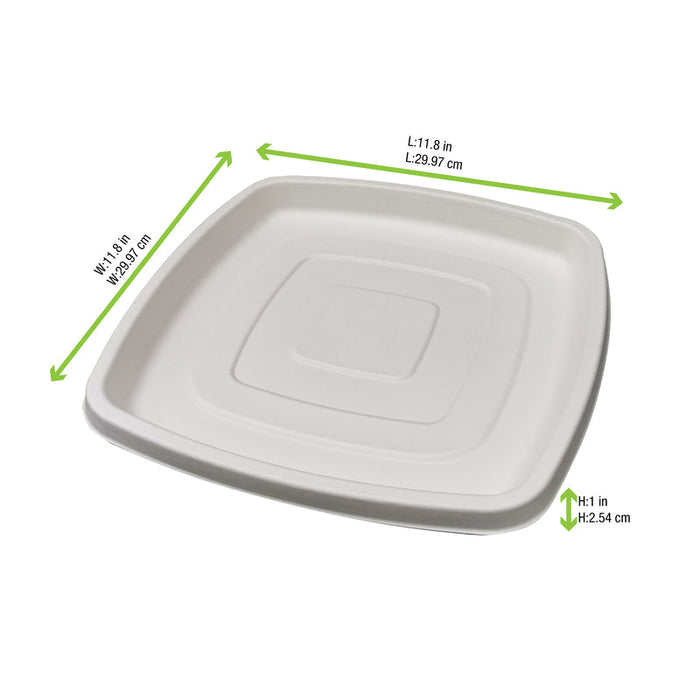 Piatto catering quadrato bianco in polpa di cellulosa - 30,4 cm x 30,4 cm x 2,5 cm - 24 unità