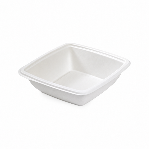 Insalatiera quadrata bianca in polpa di cellulosa senza coperchio - 750 ml - 19,5 cm x 19,5 cm x 4,5 cm - 300 unità