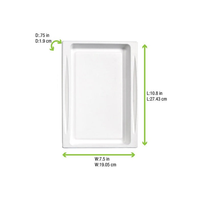 Vassoio rettangolare bianco in polpa di cellulosa "Atlas" formato 1/2 - 27,2 cm x 19,3 cm x 1,9 cm - 100 unità - dimensions