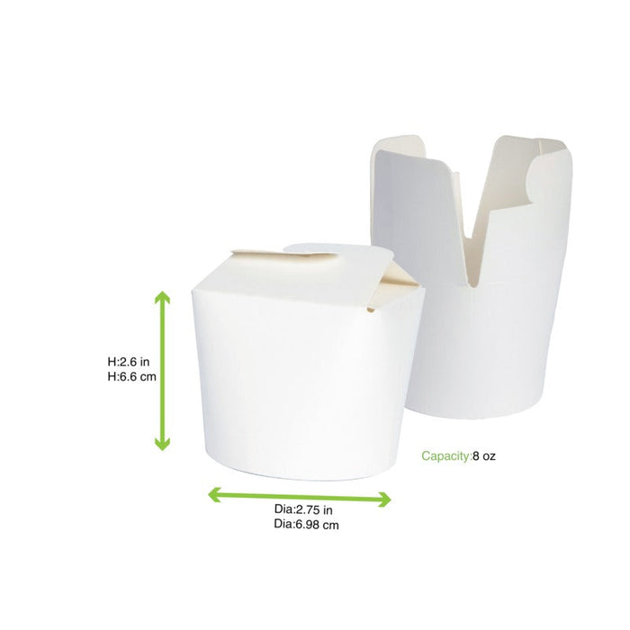 Contenitore in cartone bianco a base rotonda con chiusura a farfalla - 230 ml - Ø 7,5 cm - H 6,5 cm - 500 unità - dimensions
