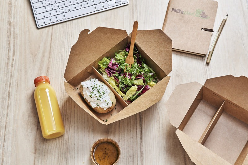 Contenitore per pasti in cartone kraft a 2 scomparti - 1040 ml - 16,8 cm x 13,5 cm x 6,5 cm - 200 unità