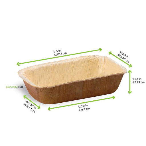 Ciotola rettangolare in foglia di palma - 13 cm x 6,5 cm x 3 cm - 200 unità - dimensions