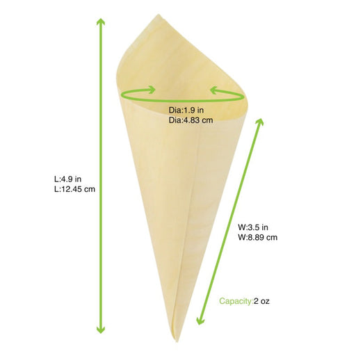 Cono in legno - Ø 5 cm - H 12,8 cm - 1000 unità - dimensions