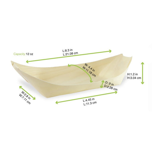 Vaschetta a barchetta in legno - 21,5 cm x 10,8 cm x 3 cm - 500 unità - dimensions