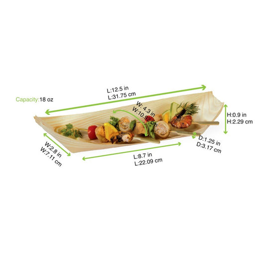 Vaschetta a barchetta in legno - 31 cm x 12 cm x 5 cm - 1000 unità - dimensions