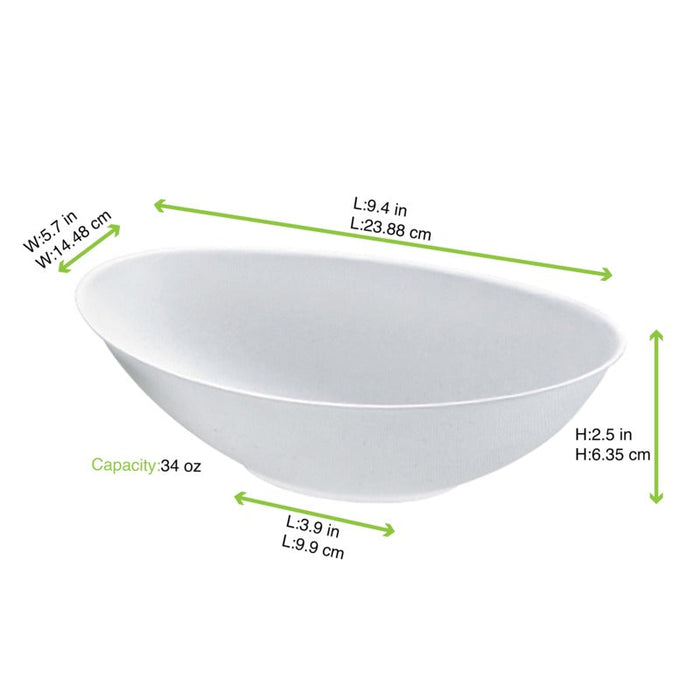 Ciotola ovale bianca in polpa di cellulosa "BioNChic" - 1000 ml - 24 cm x 14,5 cm x 6,3 cm - 250 unità - dimensions