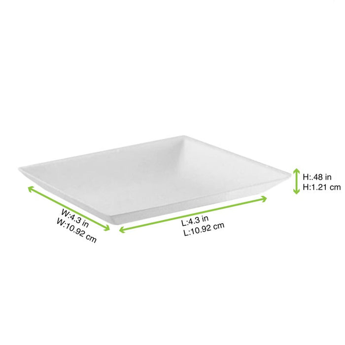 Piatto quadrato bianco in polpa di cellulosa "BioNChic" - 11 cm x 11 cm - 100 unità - dimensions