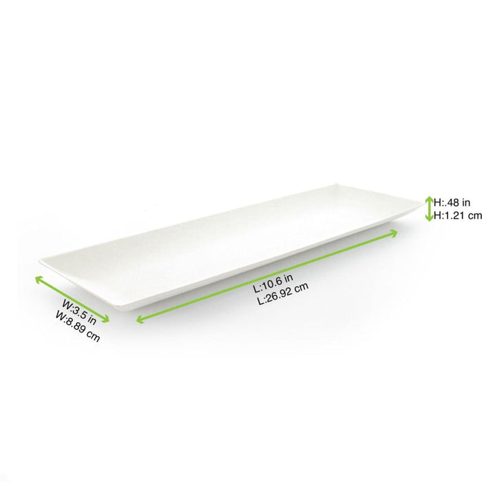 Piatto rettangolare bianco in polpa di cellulosa "BioNChic" - 27 cm x 9 cm - 100 unità - dimensions