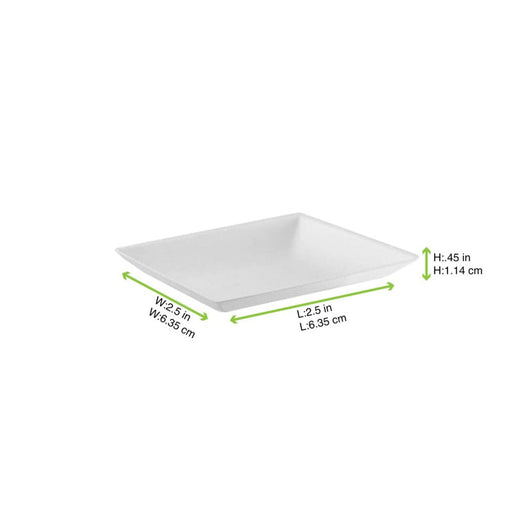 Piatto quadrato bianco in polpa di cellulosa "BioNChic" finger food - 6,5 cm x 6,5 cm - 300 unità - dimensions