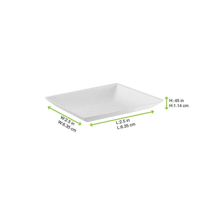 Piatto quadrato bianco in polpa di cellulosa "BioNChic" finger food - 6,5 cm x 6,5 cm - 300 unità - dimensions