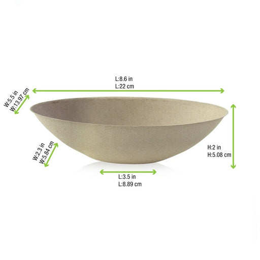 Ciotola ovale marrone in polpa di cellulosa "BioNChic" - 750 ml - 22,5 cm x 13,5 cm x 5,5 cm - 250 unità - dimensions
