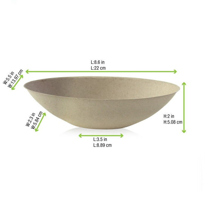 Ciotola ovale marrone in polpa di cellulosa "BioNChic" - 750 ml - 22,5 cm x 13,5 cm x 5,5 cm - 250 unità - dimensions