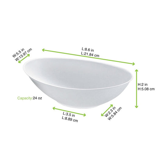 Ciotola ovale bianca in polpa di cellulosa "BioNChic" - 750 ml - 22,5 cm x 13,5 cm x 5,5 cm - 250 unità - dimensions