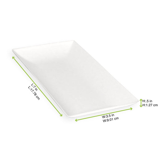 Piatto rettangolare bianco in polpa di cellulosa "BioNChic" - 18 cm x 9 cm - 100 unità - dimensions