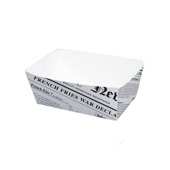 Vaschetta in cartone bianco con decoro "Giornale" - 250 ml - 9 cm x 5,5 cm x 4 cm - 1000 unità