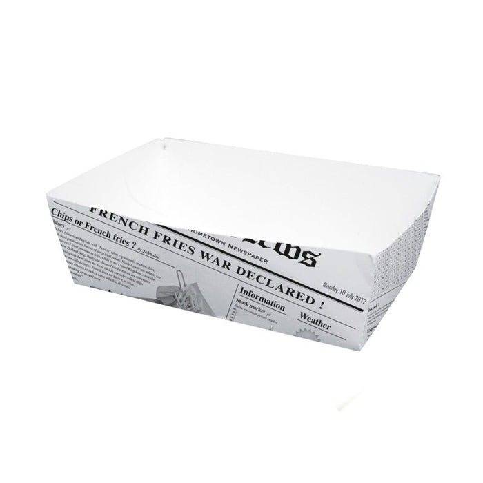 Vaschetta in cartone bianco con decoro "Giornale" - 850 ml - 15 cm x 9 cm x 5 cm - 400 unità