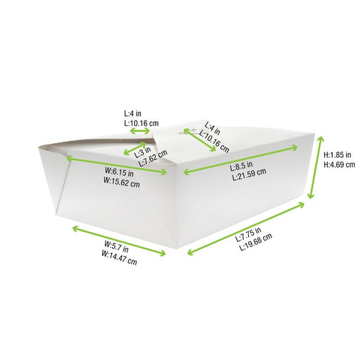 Contenitore per pasti in cartone bianco - 1450 ml - 21,5 cm x 16 cm x 5 cm - 200 unità - dimensions