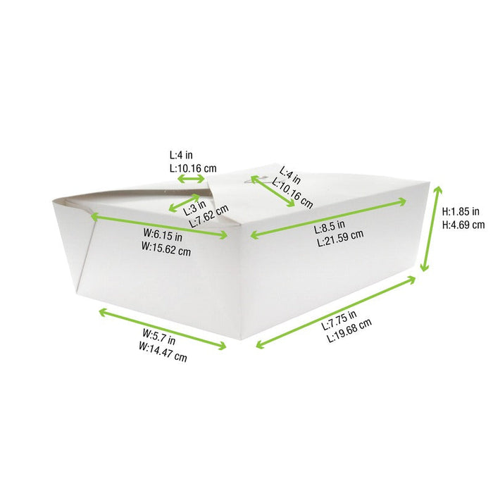 Contenitore per pasti in cartone bianco - 1450 ml - 21,5 cm x 16 cm x 5 cm - 200 unità - dimensions
