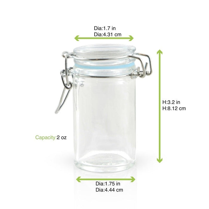 Mini vasetto in vetro con guarnizione in silicone azzurra - 65 ml - Ø 4,4 cm - H 8,1 cm - 24 unità - dimensions