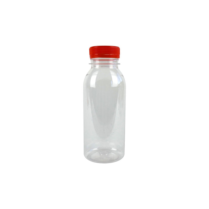 Bottiglia in plastica PET trasparente con tappo attaccato arancione - 250 ml - Ø 5,6 cm - H 15 cm - 270 unità