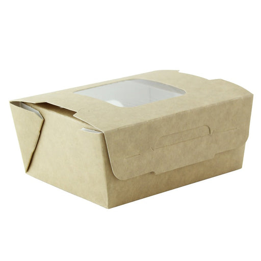 Scatola per insalata in cartone kraft marrone a doppia finestra - 400 ml - 11,5 cm x 9,8 cm x 4,5 cm - 360 unità