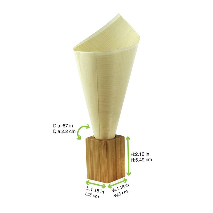 Supporto individuale in bambù per stecchino e cono - 3 cm x 3 cm x 5,5 cm - 50 unità - dimensions