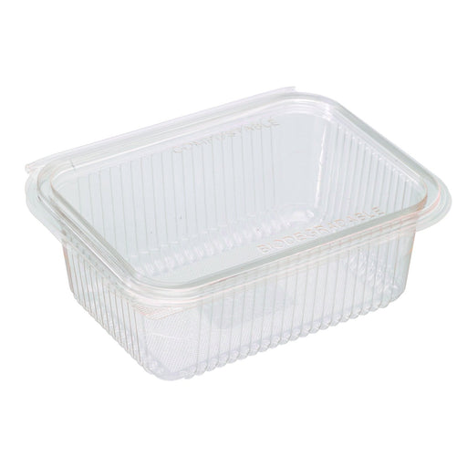 Vaschetta rettangolare trasparente in PLA con coperchio incernierato - 1000 ml - 18,8 cm x 14,3 cm x 6,7 cm - 400 unità
