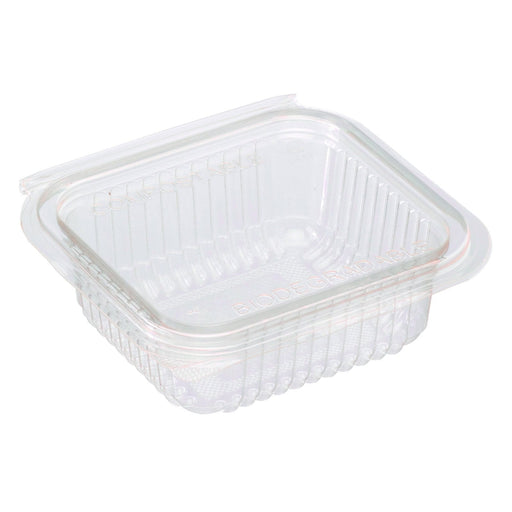 Vaschetta rettangolare trasparente in PLA con coperchio incernierato - 250 ml - 12,6 cm x 11,7 cm x 4,3 cm - 700 unità