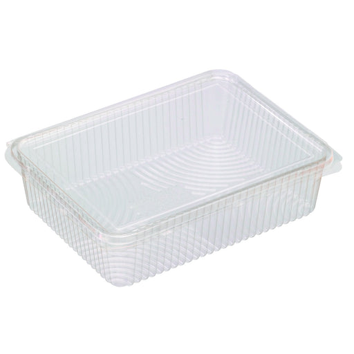 Vaschetta rettangolare piatta trasparente in PLA con coperchio incernierato - 1500 ml - 21,7 cm x 16,7 cm x 5,5 cm - 250 unità