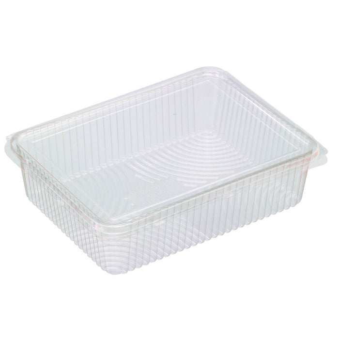 Vaschetta rettangolare piatta trasparente in PLA con coperchio incernierato - 1500 ml - 21,7 cm x 16,7 cm x 5,5 cm - 250 unità