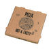 Scatola per pizza in cartone marrone con decoro "Hot and Tasty" - 33 cm x 33 cm x 4 cm - 100 unità