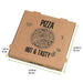 Scatola per pizza in cartone marrone con decoro "Hot and Tasty" - 33 cm x 33 cm x 4 cm - 100 unità - dimensions