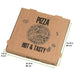 Scatola per pizza in cartone marrone con decoro "Hot and Tasty" - 40 cm x 40 cm x 4 cm - 100 unità - dimensions