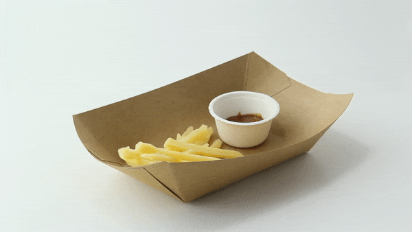 Vaschetta a barchetta in cartone kraft marrone antigrasso con PE - 800 ml - 21,5 cm x 16 cm x 5,2 cm - 500 unità