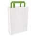 Shopper in carta bianca riciclata con manici verdi - 26 cm x 17 cm x 28 cm - 250 unità